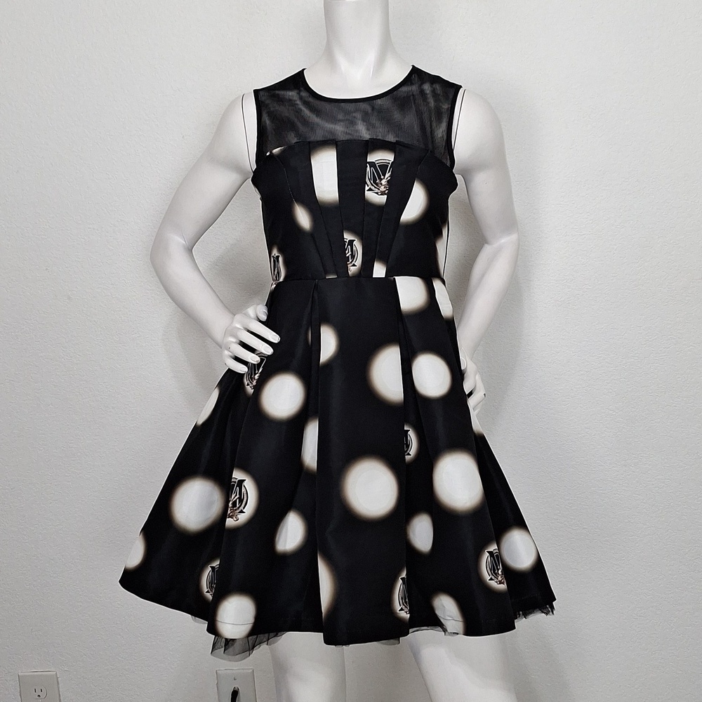 Five Plus Black Mesh Panel Pin Up Retro Boho Polka Dot Fit & Flare Dress Size S